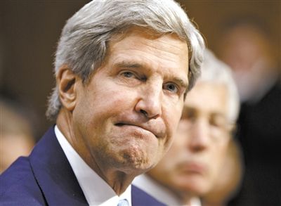 3日，克里在參院聽(tīng)證會(huì)上。