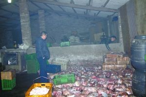  警方現場查獲的大量病死豬肉及“問題”腌臘制品。 沙區(qū)警方供圖