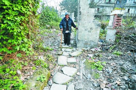 昨日，大渡口區(qū)，徐建高老人走在他鋪成的石子路上。 記者 張路橋 攝