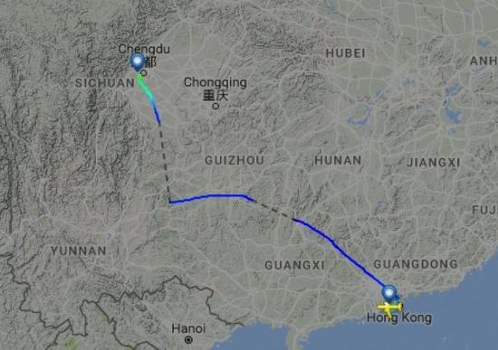  圖片來自航空網(wǎng)站flightradar24，圖顯示飛機安全降落成都