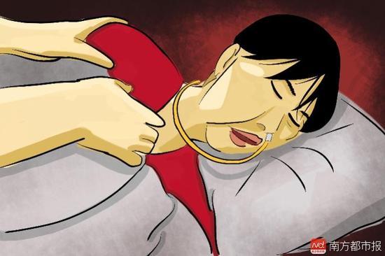 妻子張津華再沒能醒來，這個正處盛年、愛美又能干的女人變?yōu)榱酥参锶耍诖采弦惶删拍?，容顏已枯朽。（畫作者：羅逸爵）