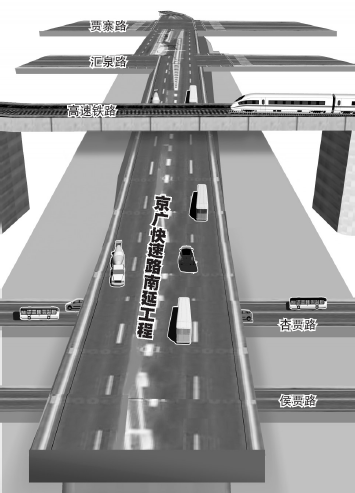 在與南四環(huán)交叉口設(shè)置全互通立交，跨越豫一路、中州大道后和繞城高速銜接，在中州大道和繞城高速建設(shè)組合立