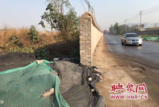 一墻之隔，一邊是道路，一邊是垃圾和荒草，市民質(zhì)疑其為遮羞墻。