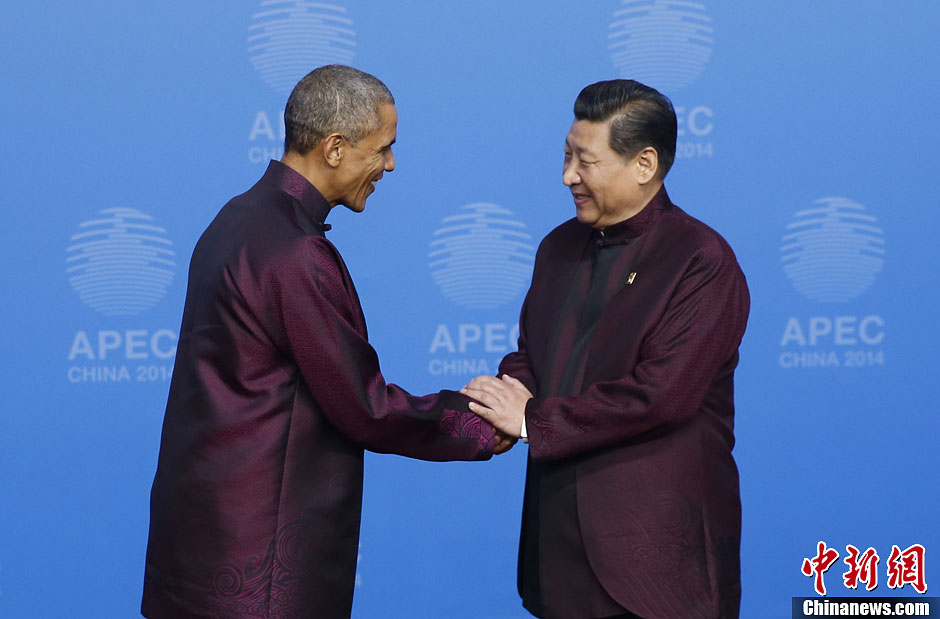 圖為習(xí)近平夫婦歡迎美國(guó)總統(tǒng)奧巴馬。中新社發(fā) 杜洋 攝