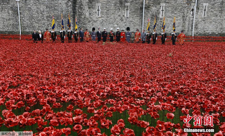 當(dāng)?shù)貢r間2014年11月10日，英國倫敦，倫敦塔周邊“種植”了888246朵陶瓷材質(zhì)的罌粟花，以此紀(jì)