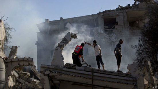 加沙地帶建筑在空襲中被毀。來源：BBC網(wǎng)站