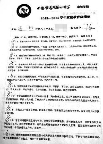 一名學(xué)生為家長打出的分?jǐn)?shù) 一名學(xué)生為家長打出的分?jǐn)?shù)