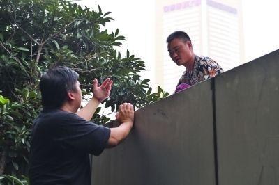 黃主任站在獨(dú)木樁上與男子交談了近半小時(shí)。