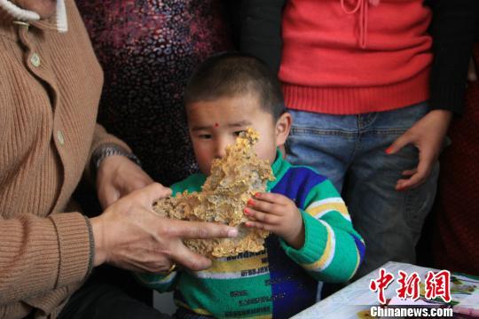 新疆青河縣一牧民上周意外撿到重7.85公斤公斤左右的一塊狗頭黃金，這塊黃金酷似中國地圖。